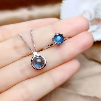 

Video! Fidelity Natural 6mm blue topaz s925 sterling silver fresh fine jewelry sets for women natural gemstone ring pendant