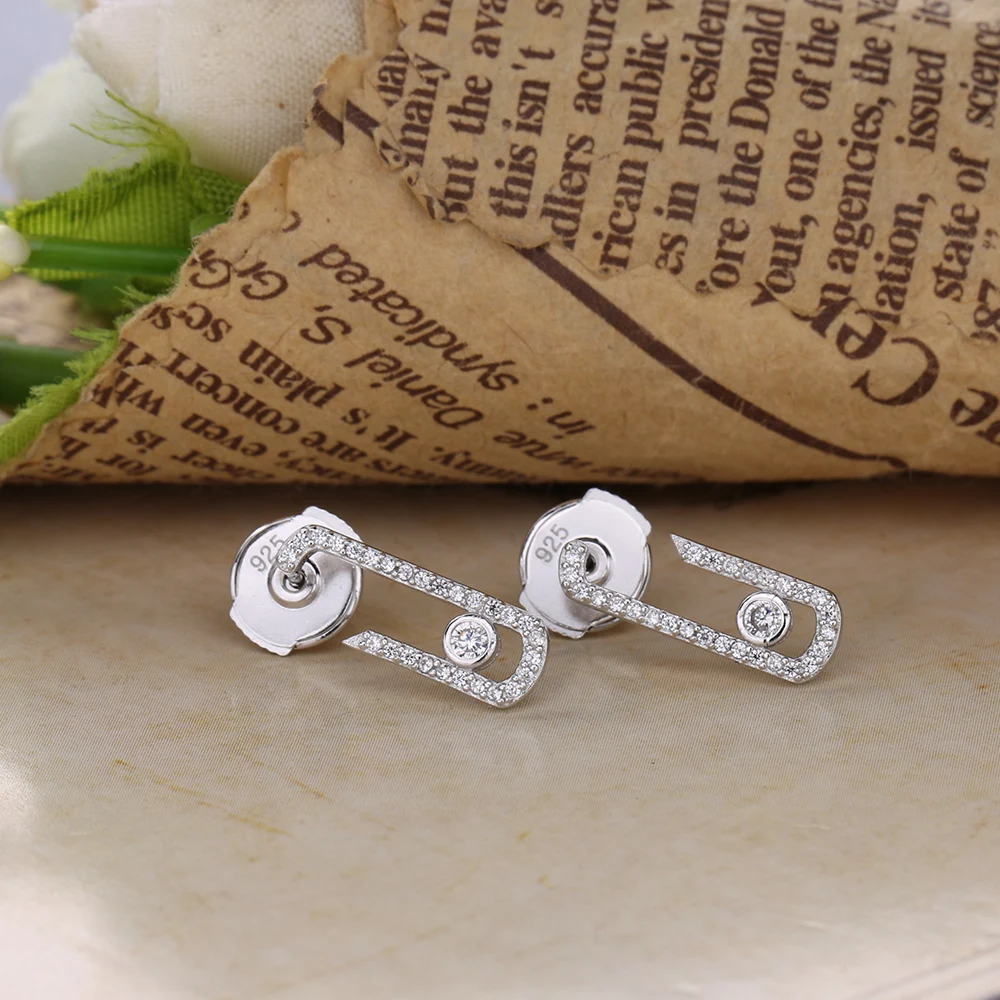 Goedkoop Slovecabin 2018 Punk Rock Silver Pure Crystal CZ Bewegen Zirkoon Sieraden Fashion Sterling 925 Zilveren Sieraden Pave Drop Earring