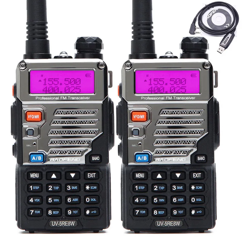 

2Pcs BaoFeng UV-5RE 8W Walkie Talkie 10km Dual Band UV5R Two Way Radio VOX Flashlight Handheld Long Range Portable Radio+Cable