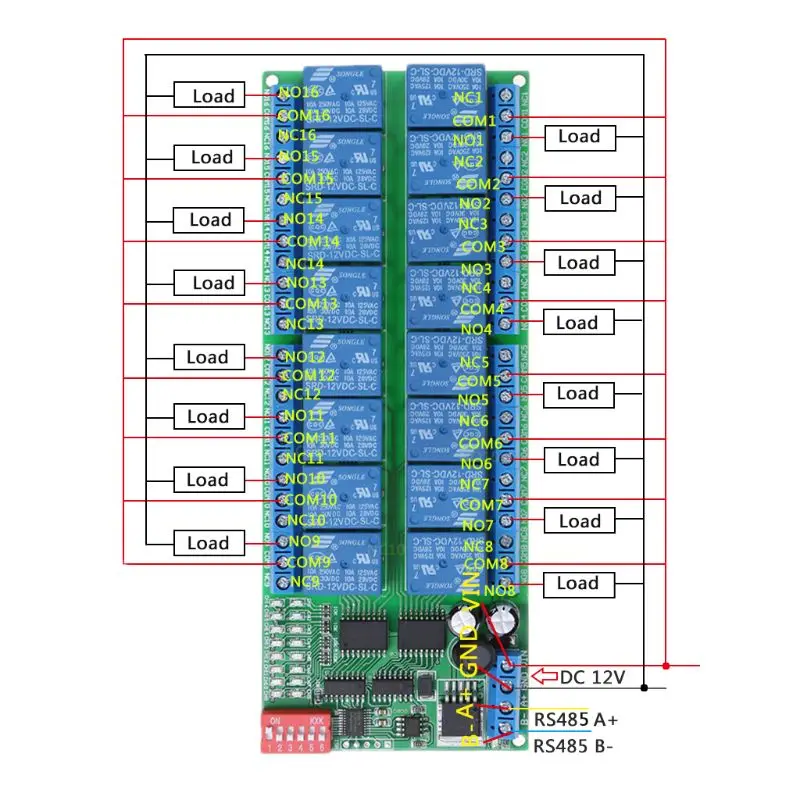 DC 12V RS485 релейный модуль дистанционного управления для ПЛК PTZ камеры моторов 16 каналов