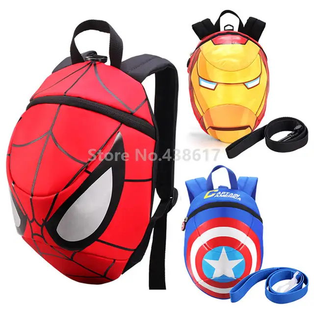 Us 29 5 Spider Man Captain America Iron Kids Toddler Anti Lost Backpack Safety Harness Leash Bags For Boys Kindergarten School Bag In