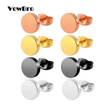

VowBro Cheap 1Pair Fashion Hot Round Black Gold Titanium Stud Earrings Stainless Steel Earrings Korean Women Men Wholesale Gift