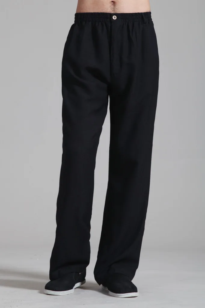 Лидер продаж крем Для мужчин хлопок лен кунг-фу брюки Китайская традиционная ушу брюки с карманом Размеры размеры s m l xl XXL, XXXL 2352-2 - Цвет: Черный