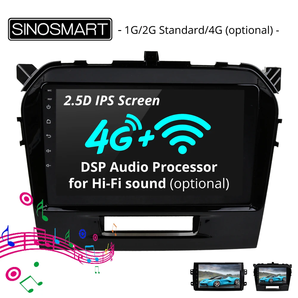 

SINOSMART 2.5D IPS/QLED 1G/2G Car Navigation GPS Player for Suzuki SX4 Vitara Fiat Sedici 32EQ DSP Audio Processor 4G Optional