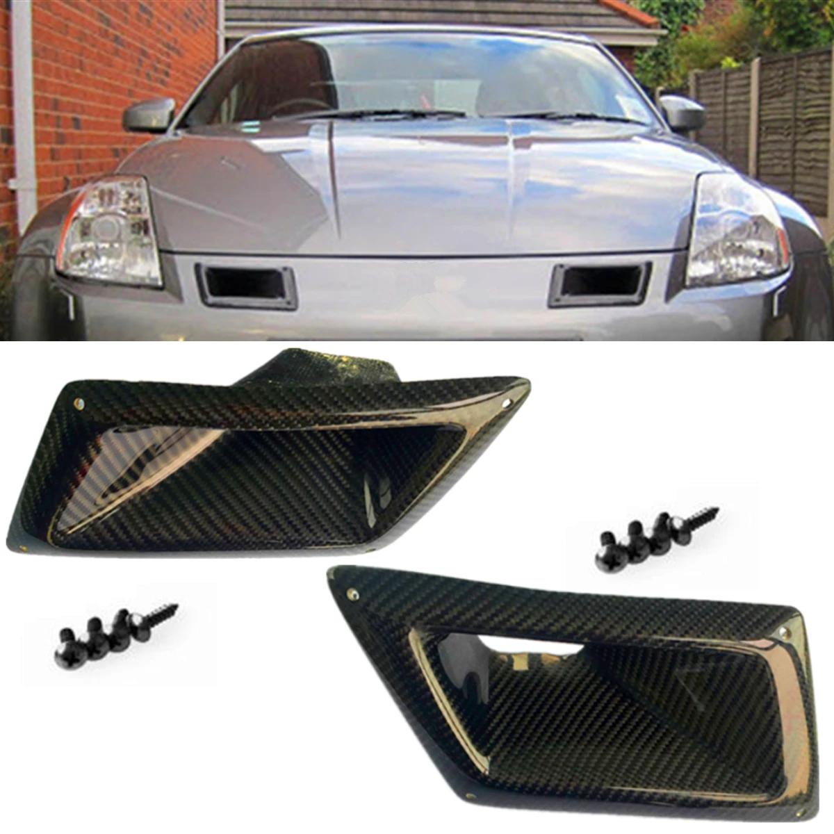 1Pair Real Carbon Fiber Front Bumper Air Vents Cover Trim Ducts Intake