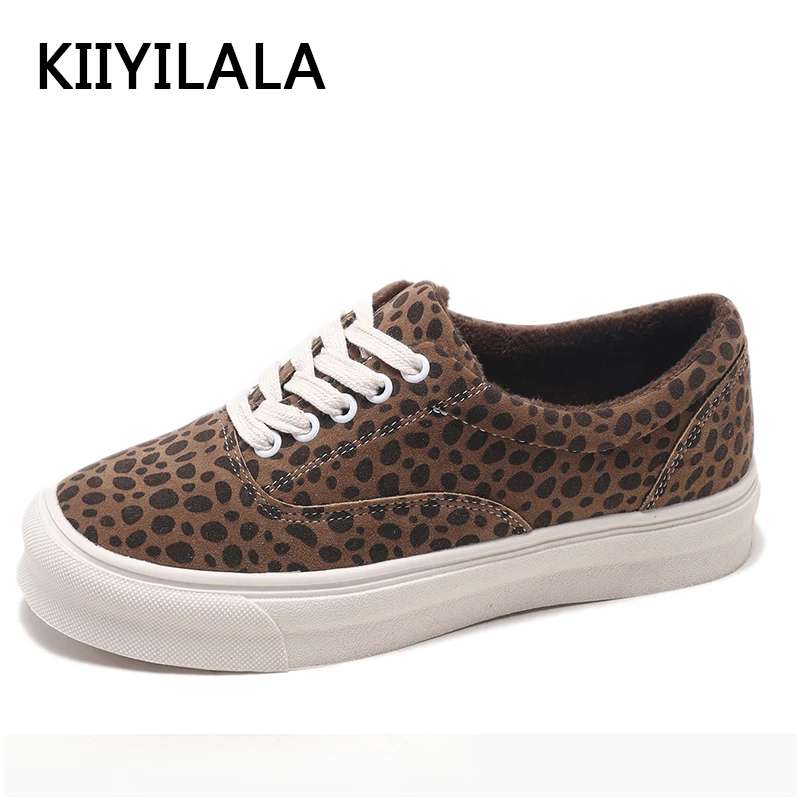 KIIYILALA 2018 Women Skate Shoes Leopard Print Sneakers Warm Plush