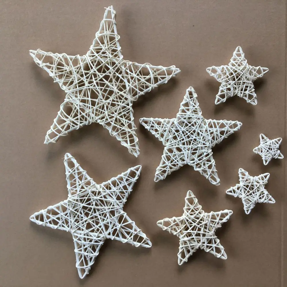 

White Rattan Wood Star for Wedding Birthday Party Decoration New Year Kids Gift Toys Christmas DIY Craft Decor Supplies