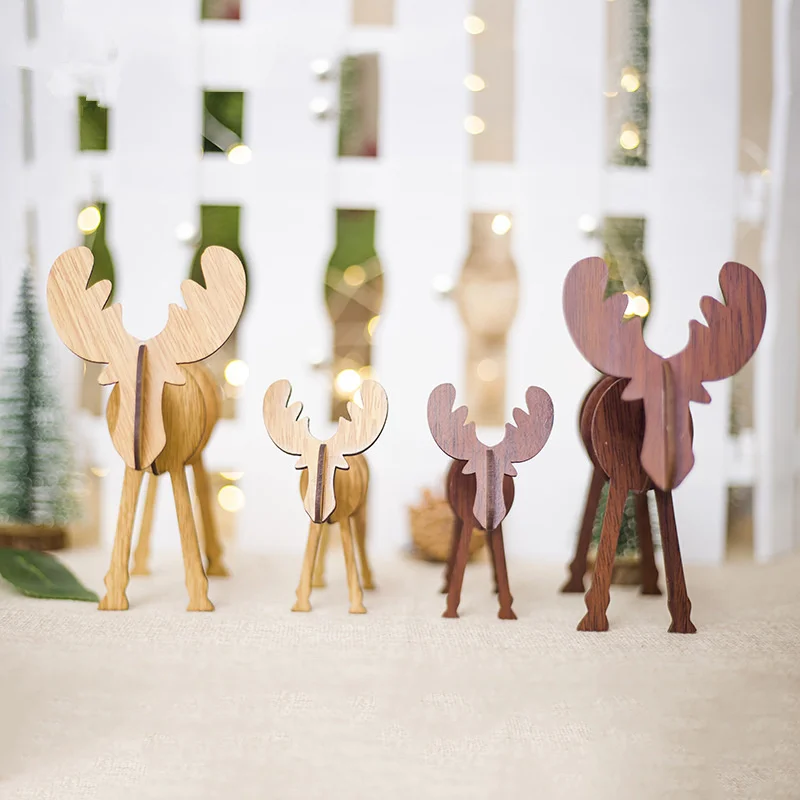 

2Pcs/lot 2 Sizes Creative Wood DIY Crafts Christmas Decoration for Home Christmas Deer Elk Pendants Christmas Tree Ornaments