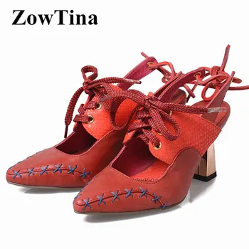 

Red Real Leather Women Wedding Shoes Pointed Toe Gladiator Strap 8cm High Heels Ladies Shoes Lace Up Dress Party Pumps Stiletto