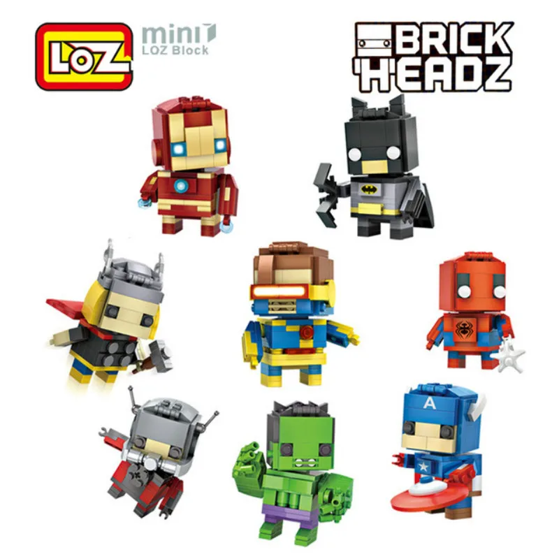 Блоки LOZ экшн фигурки Капитан Америка Тор Железный brick heads сборка строительных
