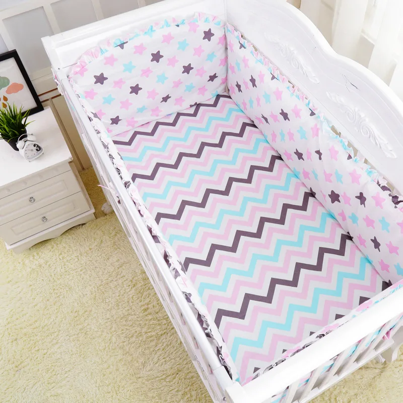 5pcs Baby Crib Bumper Soft Breathable Cotton Bed Protector For Kids Crotch To The Cot Bedding Set For Children