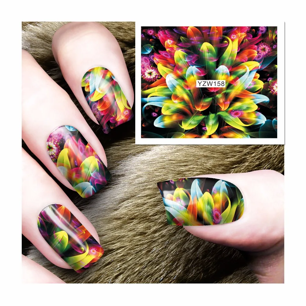 

ZKO 1 Sheet Gothic Blooming Colorful Flower Pattern Nail Art Water Decals Transfer Sticker Decorations Tool 158