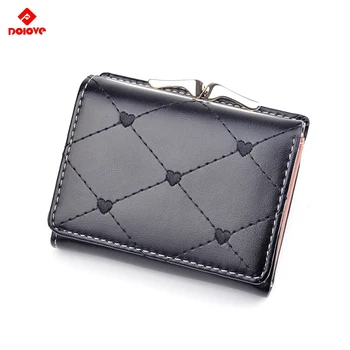 

Small wallet Ladies short purse 2019 New Korean Multi-function 3 fold Coin purse Embroidery rhombus wallet Card package