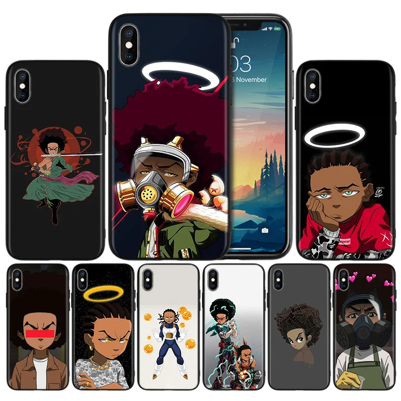 

Huey Freeman Boondocks Soft TPU Black Silicone Case Cover for iPhone 7 8 XS Max XR X 6 6S 5 5C 5S SE Plus