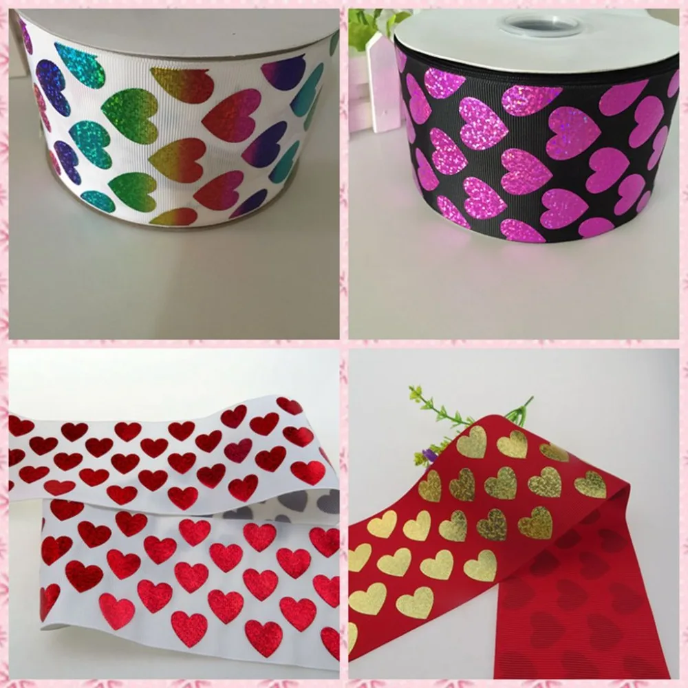 100 ярдов/партия 3 &quotсердце голограмма grosgrain лента для Дня Святого Валентина