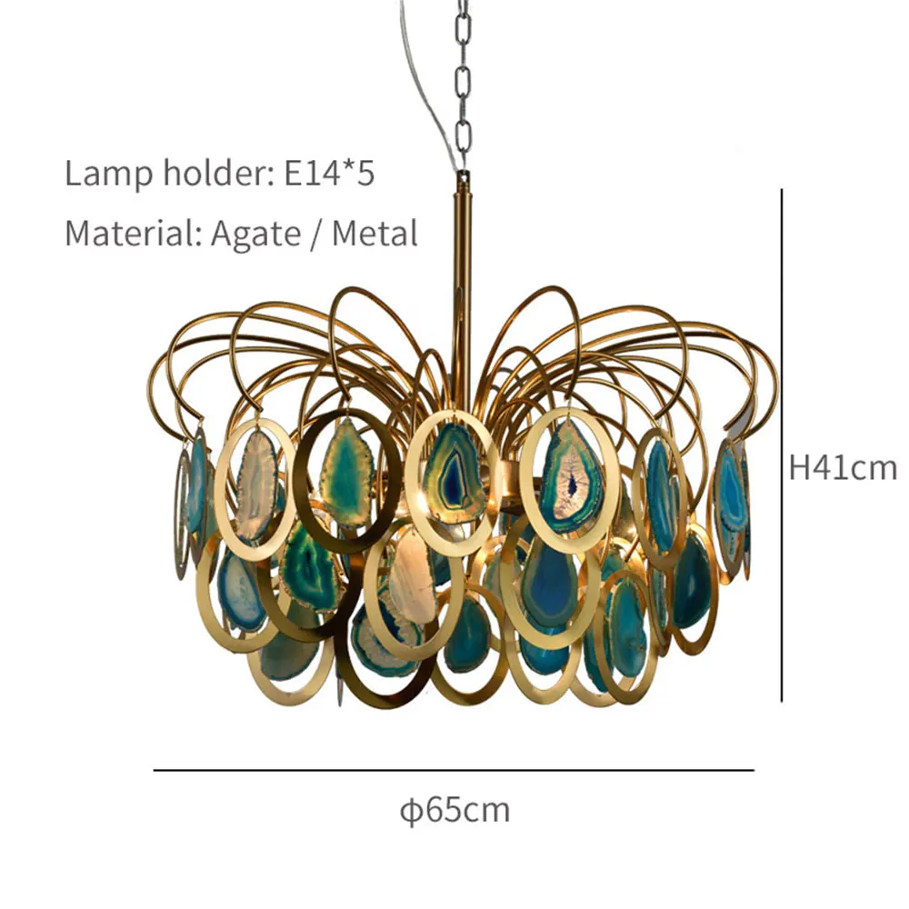 Современные люстры Роскошный агатовый подвесной светильник E14 креативный синий Ресторан потолочное подвесное освещение украшение дома приспособление - Цвет абажура: Dia-65cm