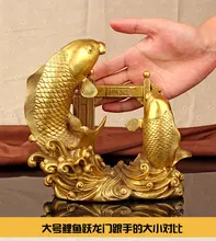 Trazer riqueza tesouro Dinheiro escritório Desenho Talismã eficaz # Ouro peixes pulando Portão Do Dragão FENG SHUI estátua de Bronze
