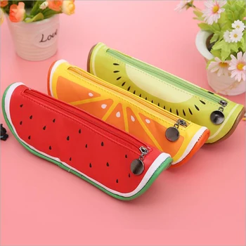 

1PCS fruit modeling bag latest geometric stationery pencil bag creative macarons desktop storage bag office and school supplies