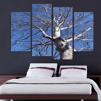 

Free shipping 4 Panel Painting Canvas tree Wall Art Picture Home Decoration Living Room Canvas Print Modern Painting