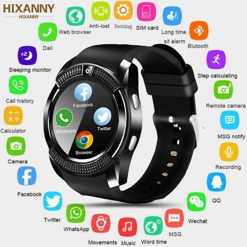 

Smart Watch V8 Men Bluetooth Sport Watches Women Ladies Rel gio Smartwatch with Camera Sim Card Slot Android Phone PK DZ09 Y1 A1