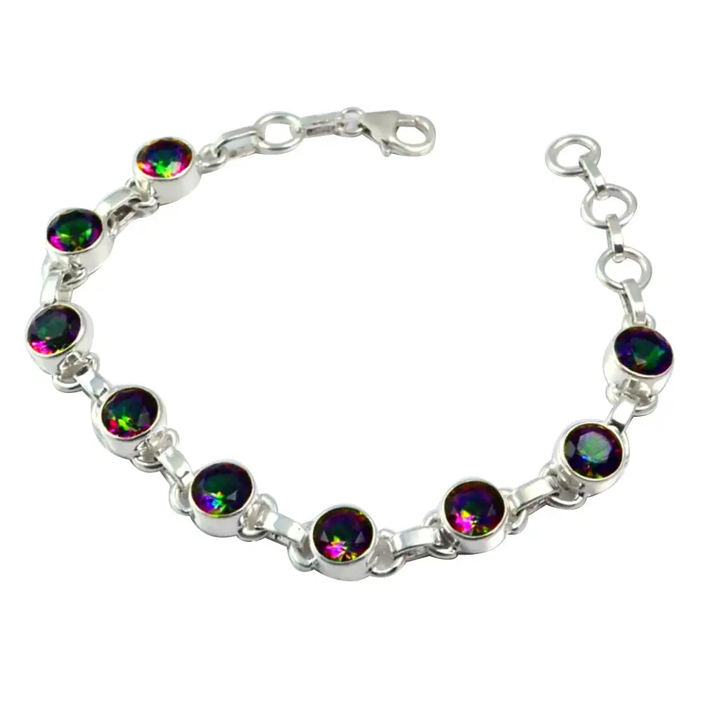 

NiaoZaiFei YunZaiKan Genuine Mystic Topaz Bracelet 925 Sterling Silver,19.5 cm,2SBR0004