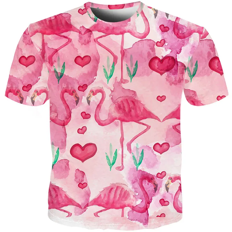 

Fashion Men 3D Tshirt Animal Bird Swan Flamingo 3d Printed Hip Hop Pink Heart-shaped Streetwear Tee Shirt Summer Unisex T-shirt