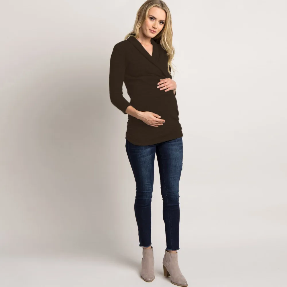 

Winter Breastfeeding Clothes Nursing Tops For Women Pregnant Womens Nursing Maternity Solid Neck Blouse Sweatshirt Pullover #SS