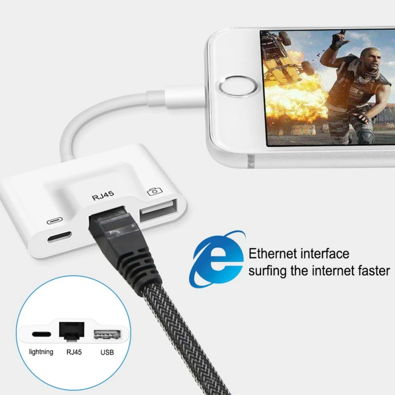 Кабель адаптер для ios и RJ45 USB считыватель камеры зарядный конвертер Ethernet LAN