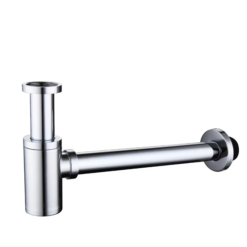 

High quality Solid Brass Bottle Trap Bathroom Sink Vanity Basin Pipe Waste Drain Pipe Siphon Drainer P-Trap Wall drain pipe-