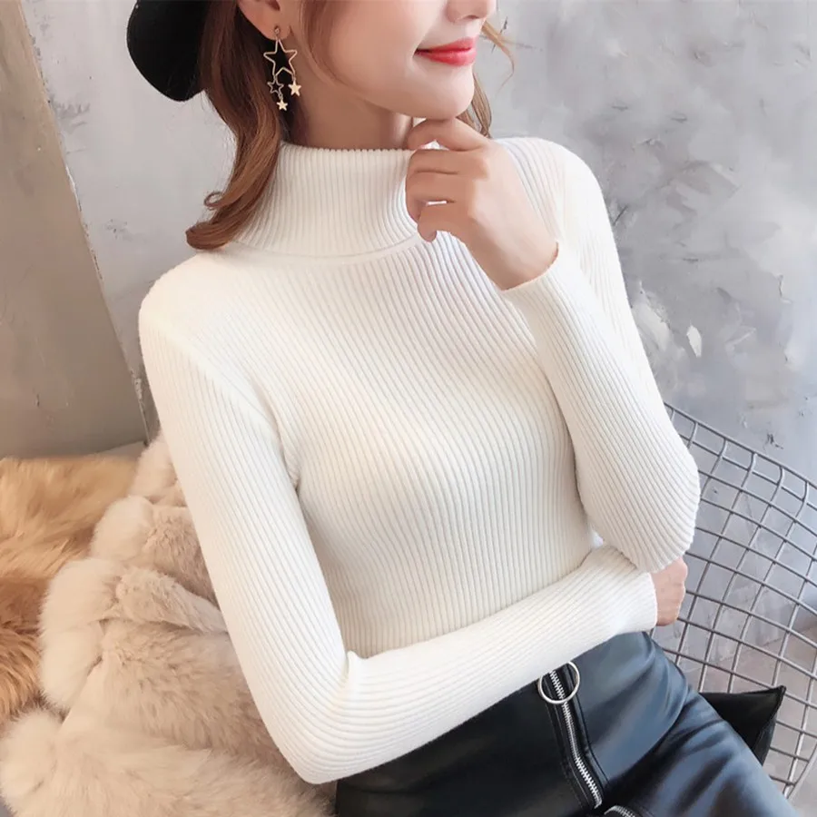 Turtleneck Warm Women Sweater Autumn Casual Korean Winter Knitted Femme Pull High Elastic Female Basic Pullovers Sweater