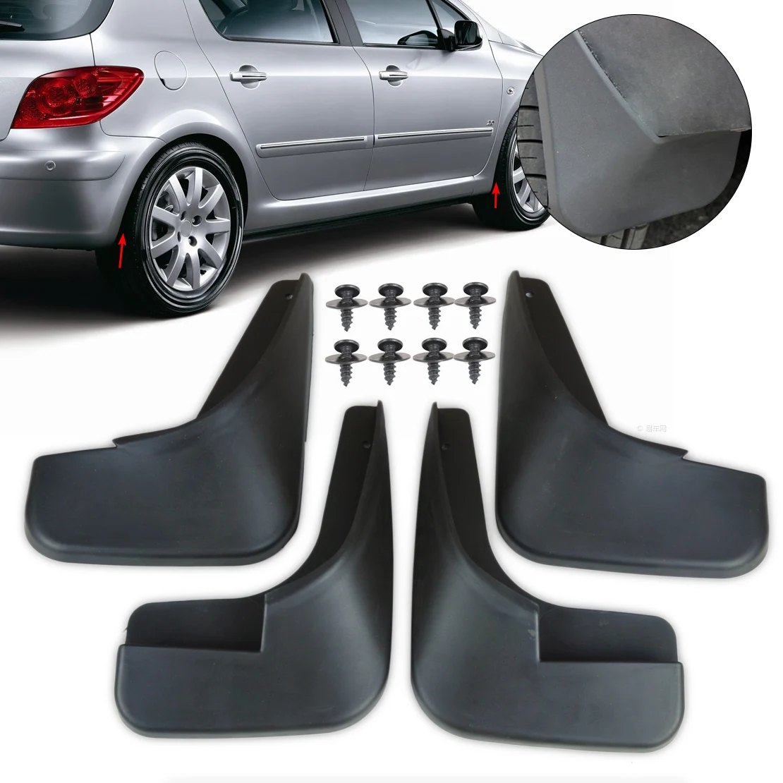

DWCX 4Pcs High Quality Rubber Mud Flaps Flap Splash Guards Mudguard Mudflaps Fenders For Peugeot 307