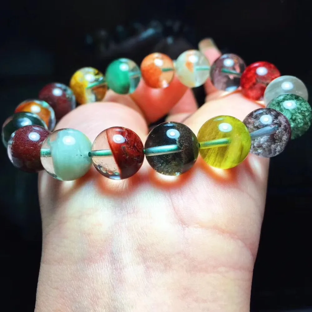 

12.4mm Natural Colorful Phantom Quartz Bracelet Gemstone Round Beads Stretch Crystal Lady Gift Bracelets AAAAA Drop Shipping