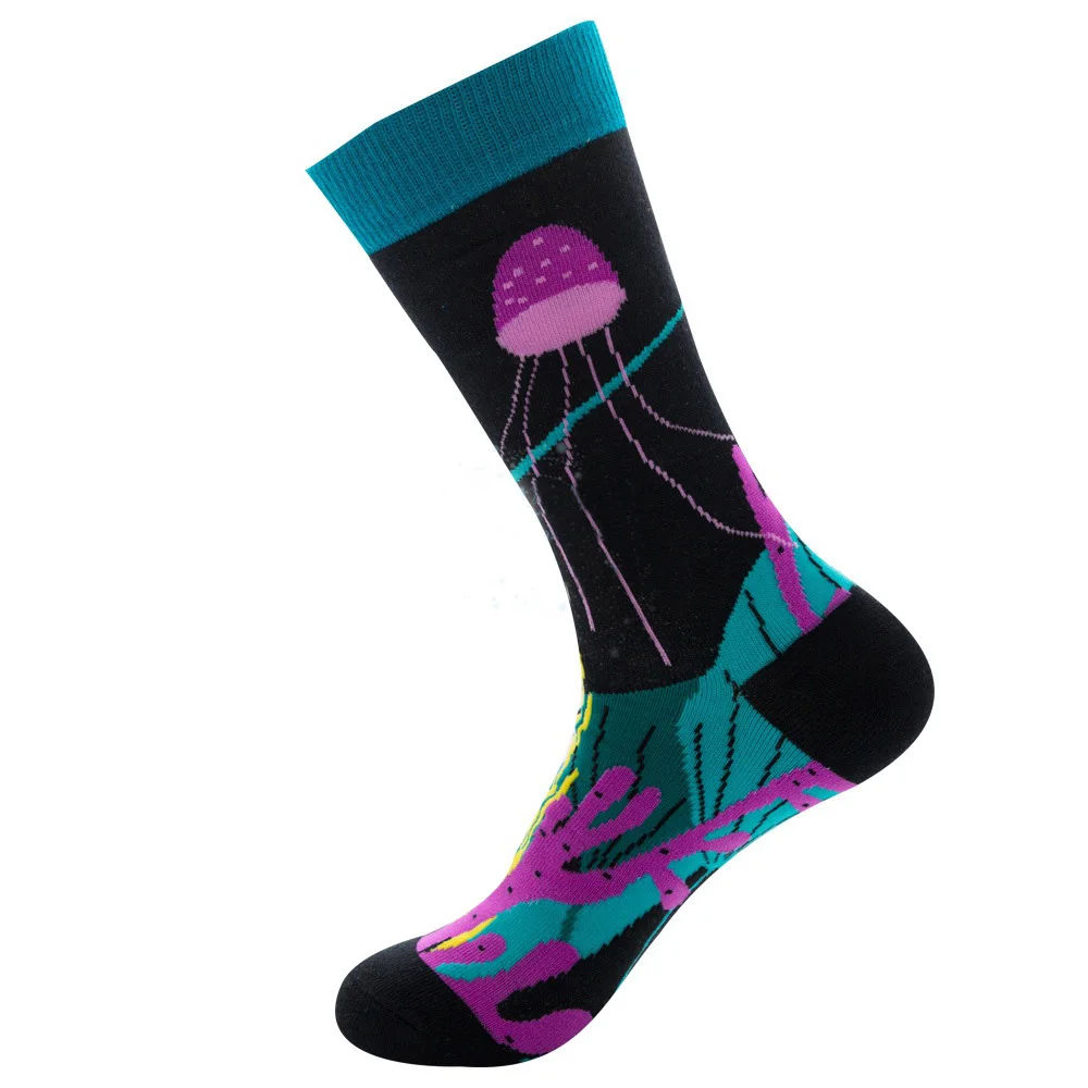 Новинка, женские длинные дышащие носки, индивидуальные мужские носки, хлопок, 1 пара, kawaii, милые, фруктовый узор, женские теплые носки, уличная одежда, носки - Цвет: Jellyfish
