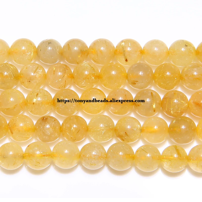 

Free Shipping Natural Stone Smooth Gold Rutilated Quartz Crystals Loose Beads 15" Strand 6 8 MM Pick Size For Jewelry