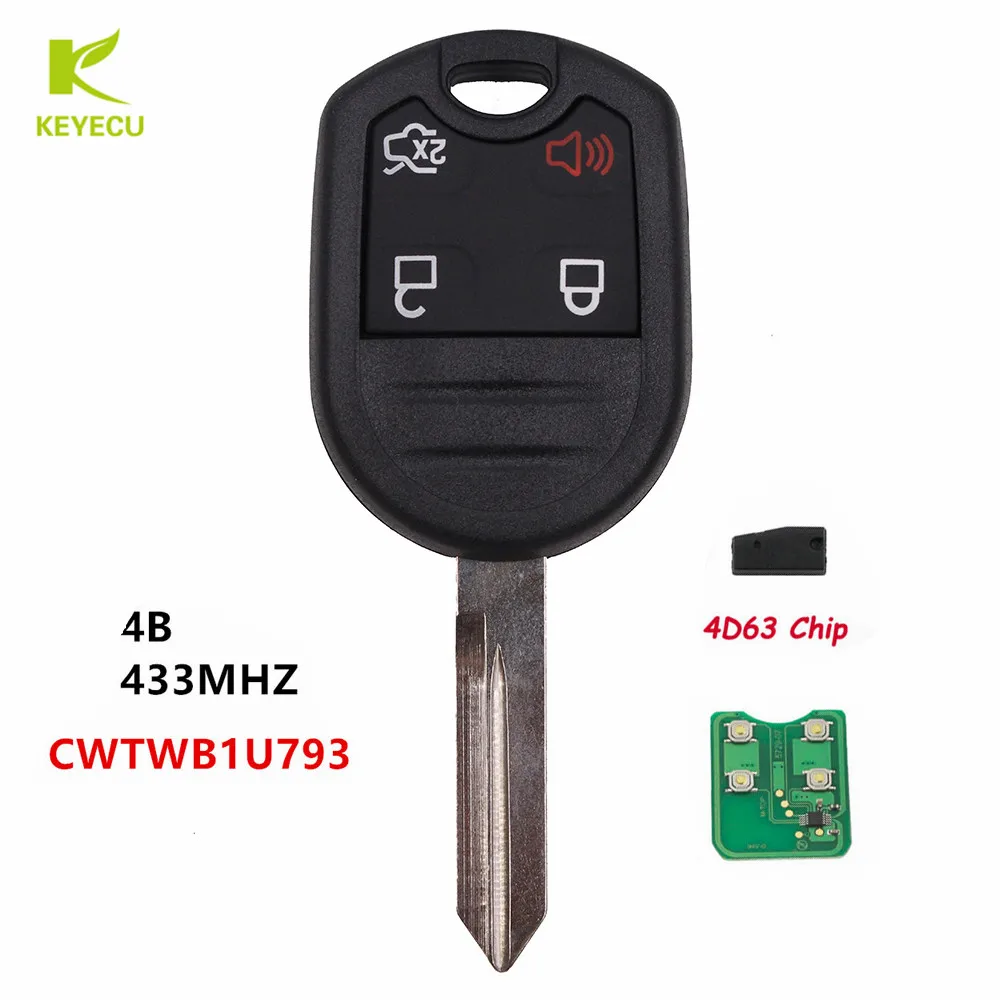KEYECU 4 Button Remote Control Key Fob 433MHz 4D63 Chip for Ford Mustang Exploror Edge Lincon FCC: CWTWB1U793 | Автомобили и