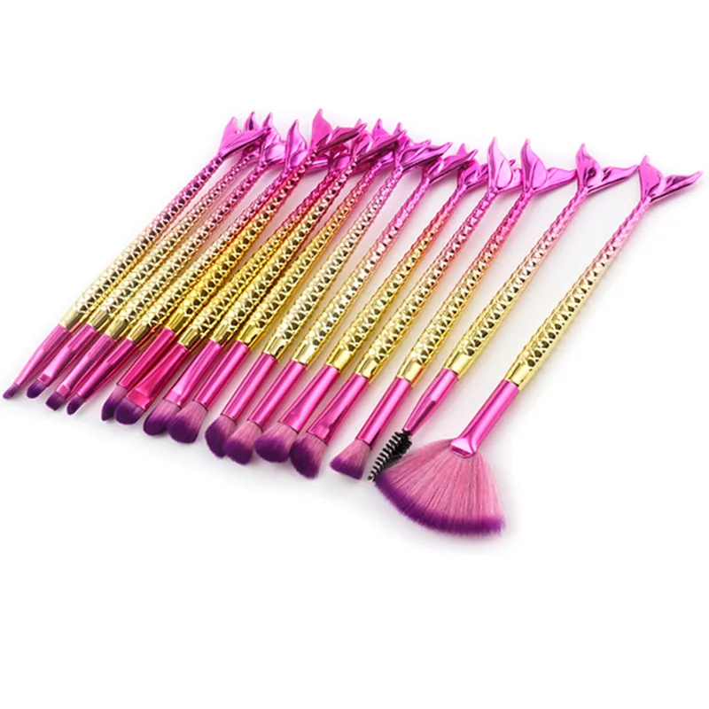 15pcs beauty mermaid makeup brushes lip concealer eyelash brush set eyelash brush