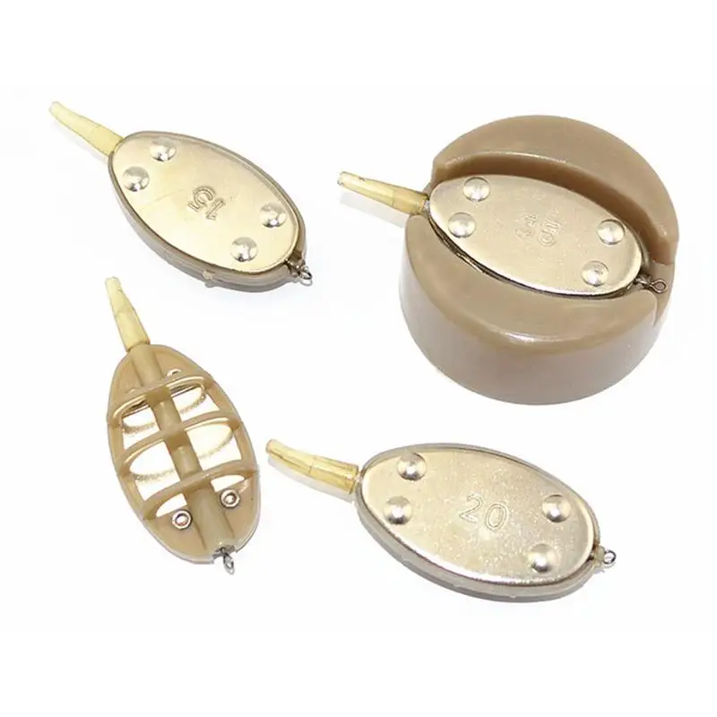 

RUNACC 4Pcs/Set Feeder Fishing Method Flat Fishing Troughs with Mould Carp Lead Sinker Fishing Feeding Trough