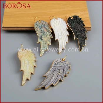 

BOROSA Gold Color Natural Rainbow Shell Carved Wing Charm Jewelry for DIY Earrings High Quality Fashion Jewelry G1181