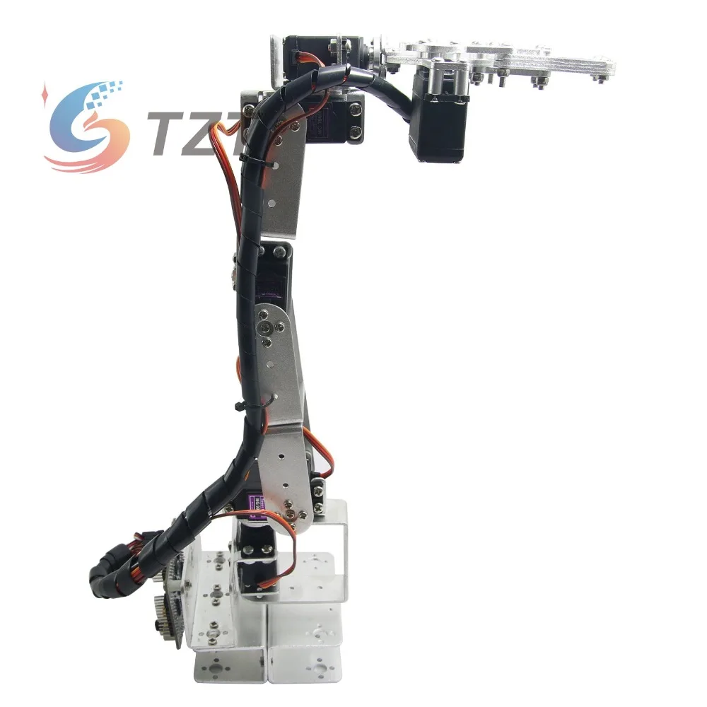 

Arduino Robot 6 DOF Aluminium Clamp Claw Mount Kit Mechanical Robotic Arm & 6pcs Servos-Silver
