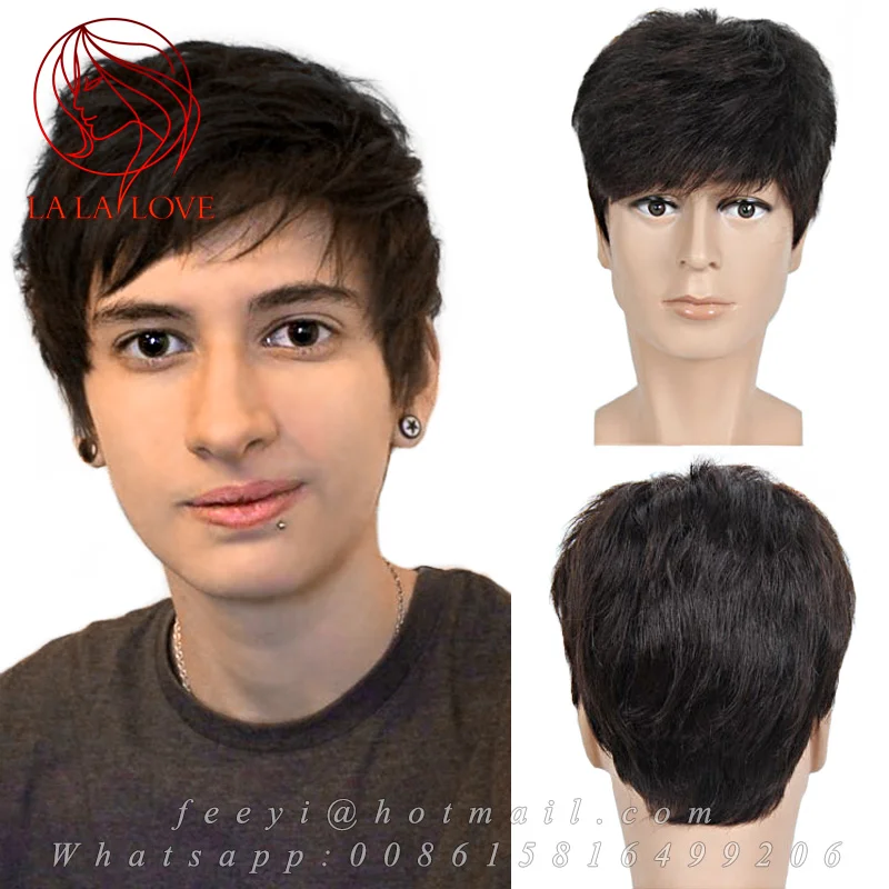 Healthy full Remy Human real font b hair b font wigs for men Short font b