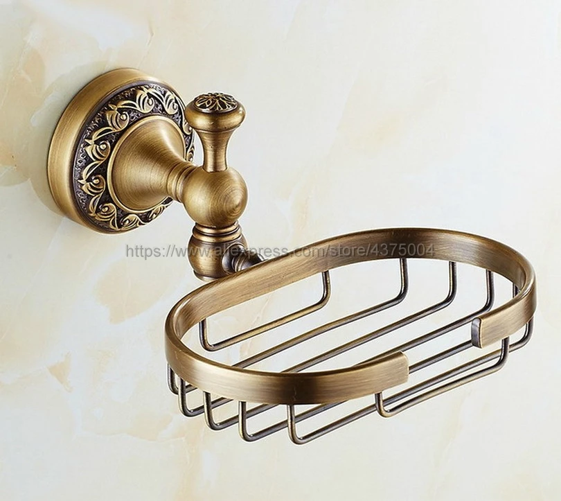Antique Brass Basket Wall Mounted Soap Dish Holder Soap Box Oval Shape Basket Bathroom Accessories Nba493