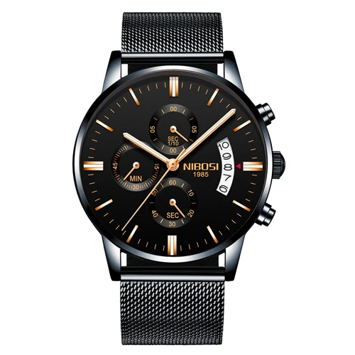 NIBOSI мужские часы Топ бренд класса люкс Хронограф Мужские спортивные часы водонепроницаемые полностью Стальные кварцевые мужские часы Relogio Masculino - Цвет: K