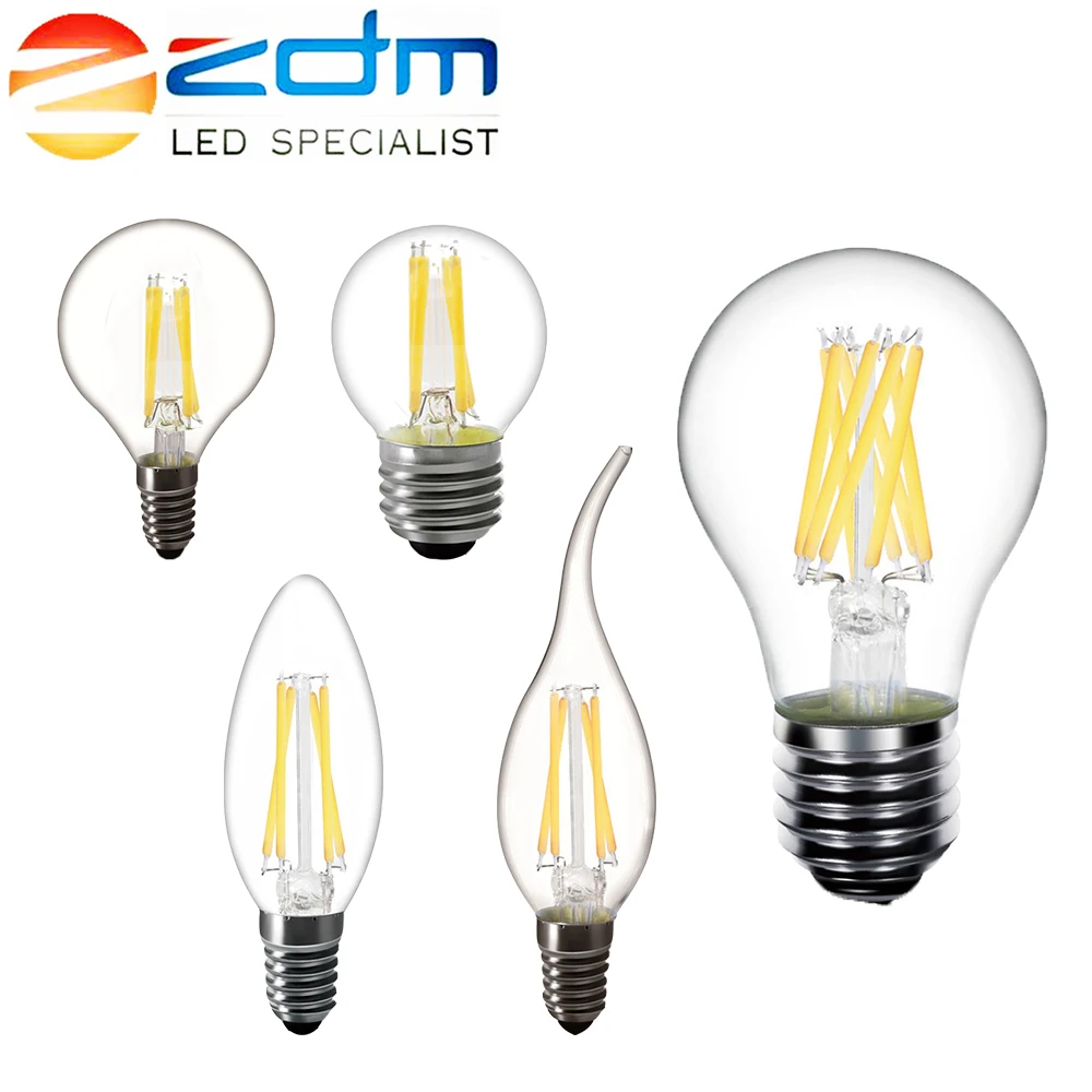 

ZDM 2W 4W 6W 8W Edison vintage lamp LED Light Bulbs Globe decorative 220v LED lamp LED E27 A60 G45 bulb E14 C35 G45 Filament