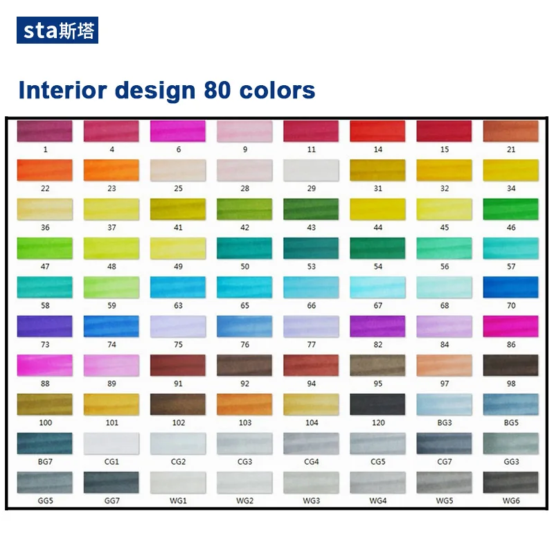 STA 30/40/60/80/128 маркеры кисти, спиртовые чернила профессионального качества, двойной наконечник скошенный и мягкая кисть, идеальные маркеры для дизайна и рисования манги, аниме, скетчей - Цвет: Interior design 80
