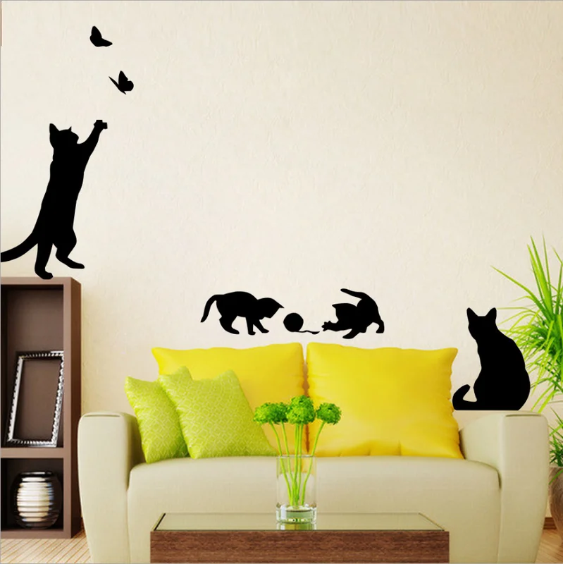 1 компл./упак. Новая коллекция котом-стикер на стену с бабочками съемный настенное украшение стены для Спальня Кухня Гостиная стен