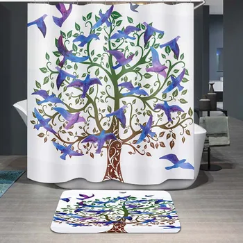 

Home Thickening Polyester Fiber Shower Curtain Cartoon Dove Group Flight Number Printing Waterproof Defence Fog Shower Curtain