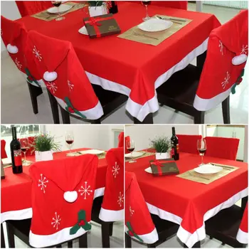 

Christmas Santa Hat Chair Cover Red Large Tablecloth Cover Dinner Table Decor Party Restaurant Banquet Decorations 128 x 184CM