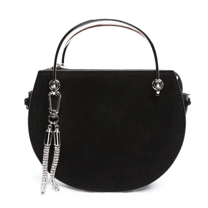 Роскошные сумки, женские сумки, дизайнерская сумка-тоут из замшевой кожи, седельная сумка, сумка на плечо с цепочкой, женская сумка-мессенджер с кисточками - Цвет: Black