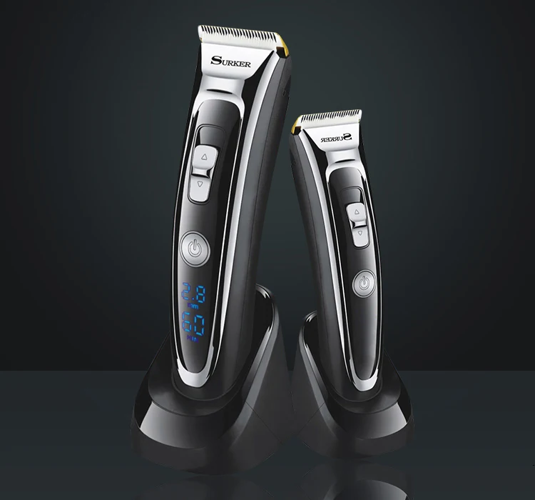 SURKER Rechargeable Hair Clipper Trimmer Beard Shaver Cordless Washable LED Display Ceramic Blade 
