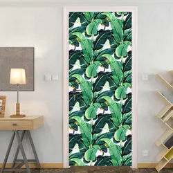 3D двери Стикеры ПВХ самоклеящаяся росписи тропический лес зеленый рисунок банановых листьев фото обои творческий Гостиная Спальня двери